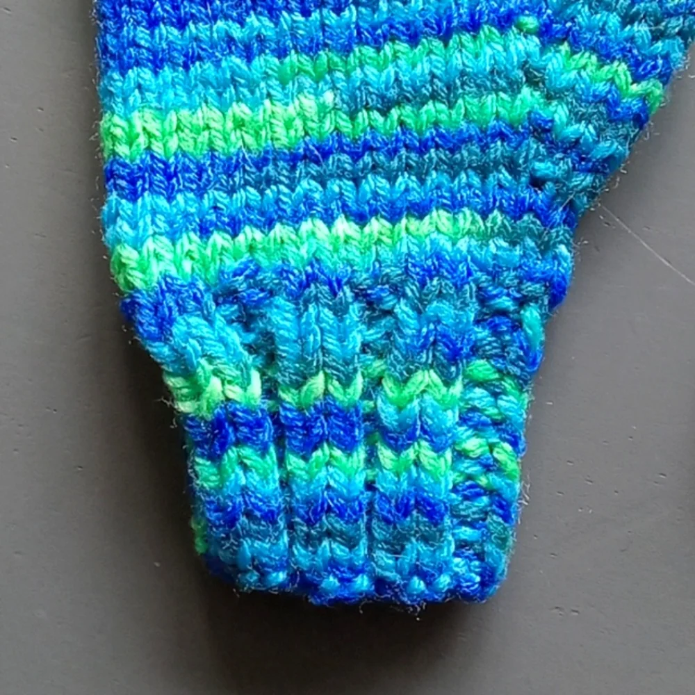 Handmade Handknit Toddler Blue & Green Stripe Mittens Small 2T